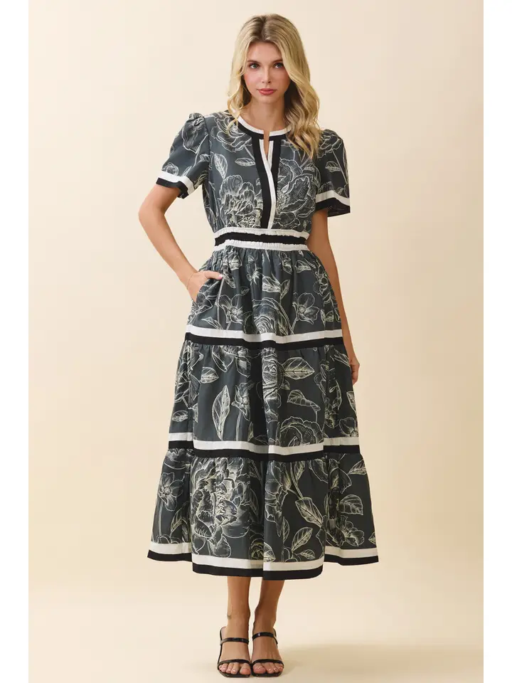 FLORAL FRONT SLIT MIDI DRESS