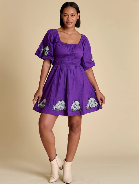 Horned Frog Puff Sleeve Dress