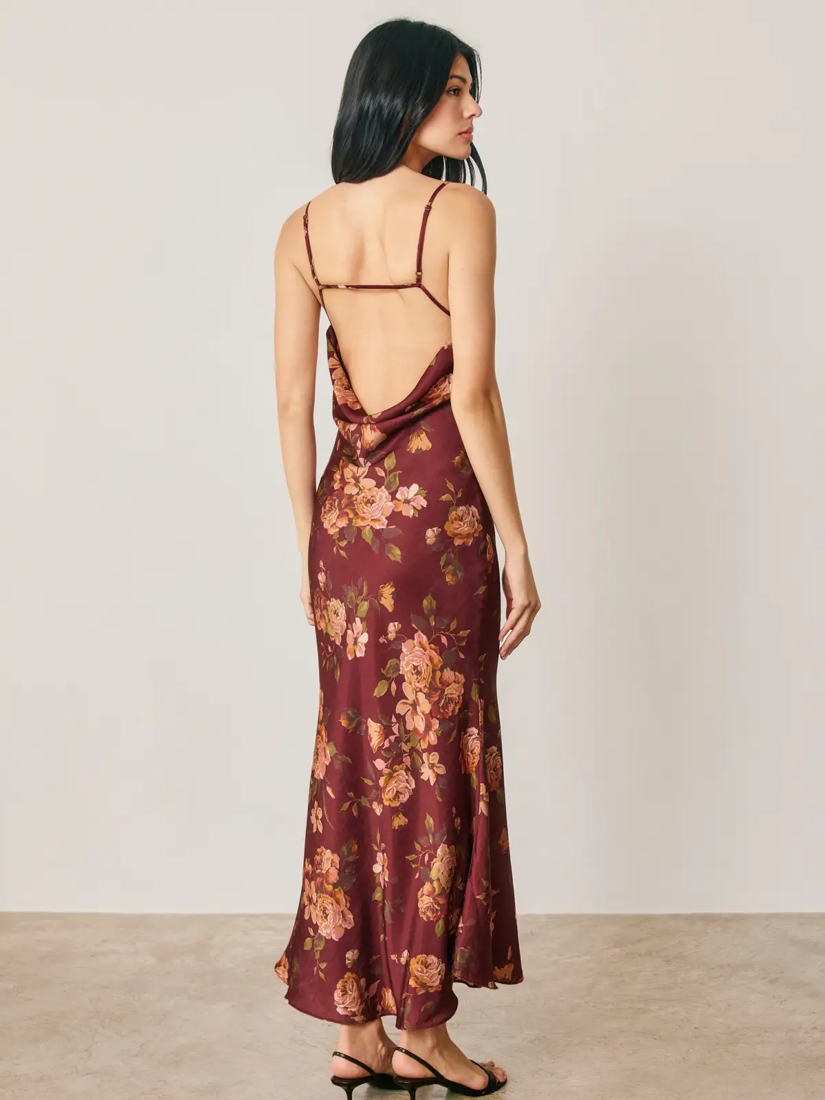 Red Floral Open-Back Maxi Dress - detail view
