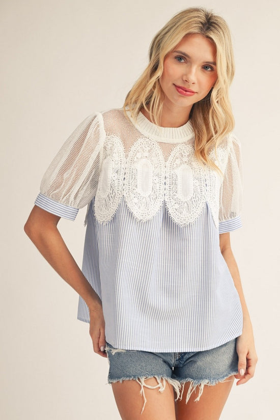 CROCHET ACCENT STRIPE TOP