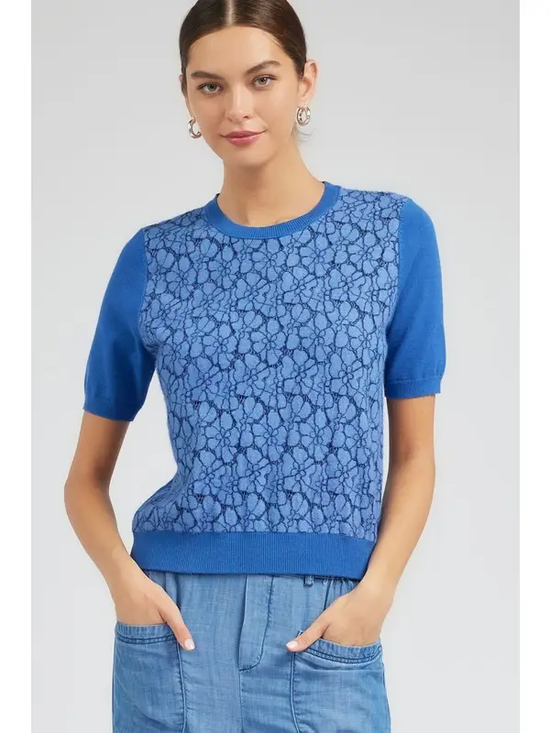 FLORAL LACE OVERLAY SWEATER TOP