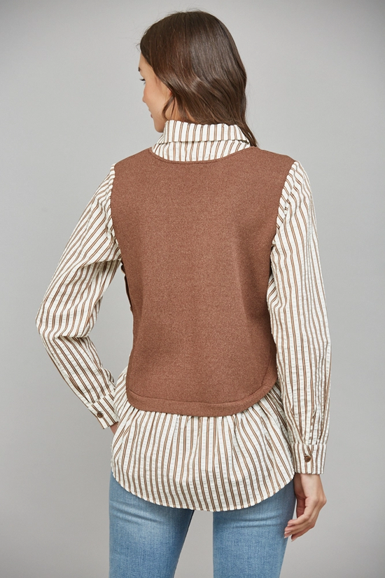KNITTED VEST TWOFER SHIRT