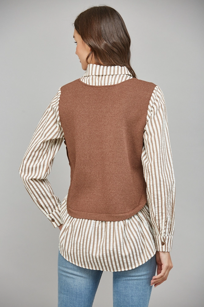 KNITTED VEST TWOFER SHIRT
