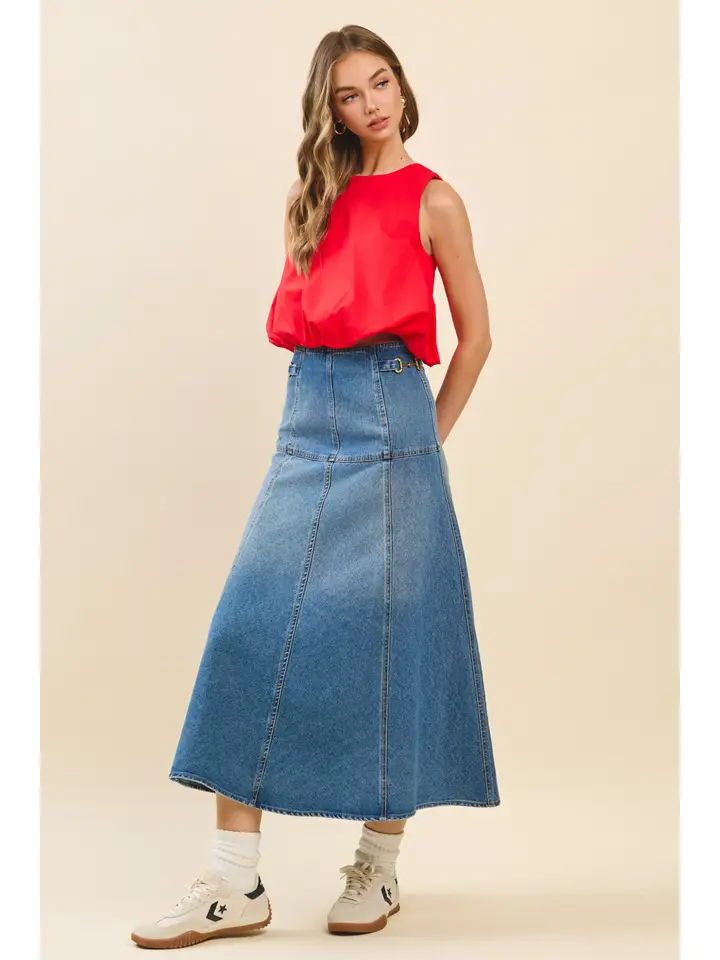 BUCKLE DETAIL MIDI SKIRT