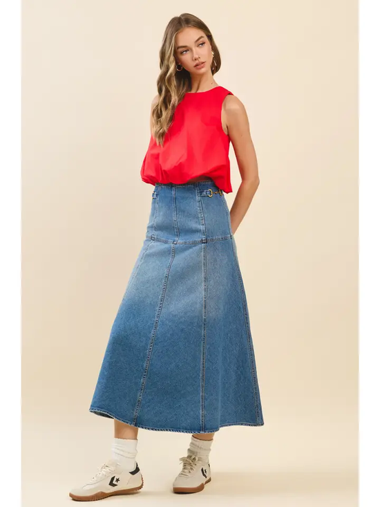 BUCKLE DETAIL MIDI SKIRT