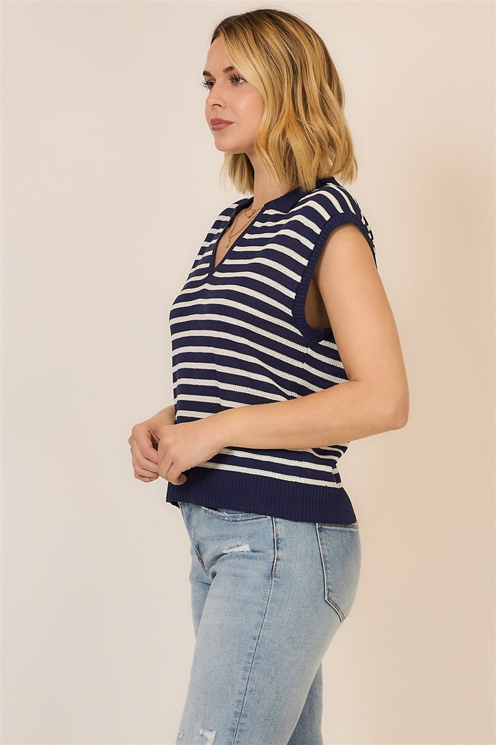 STRIPED COLLARED SWEATER VEST