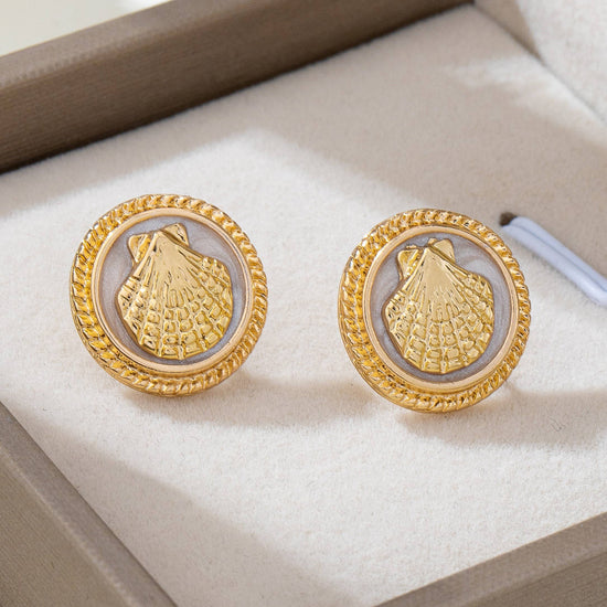 Shell Enamel Button Stud Earrings