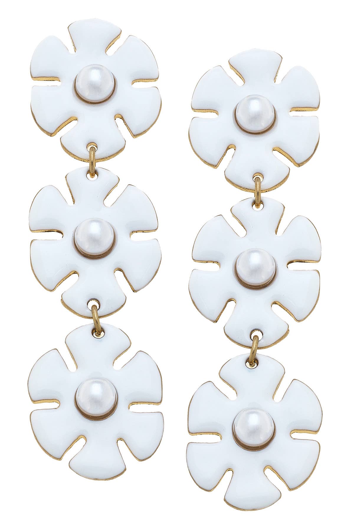 Enamel Linked Flower Earrings