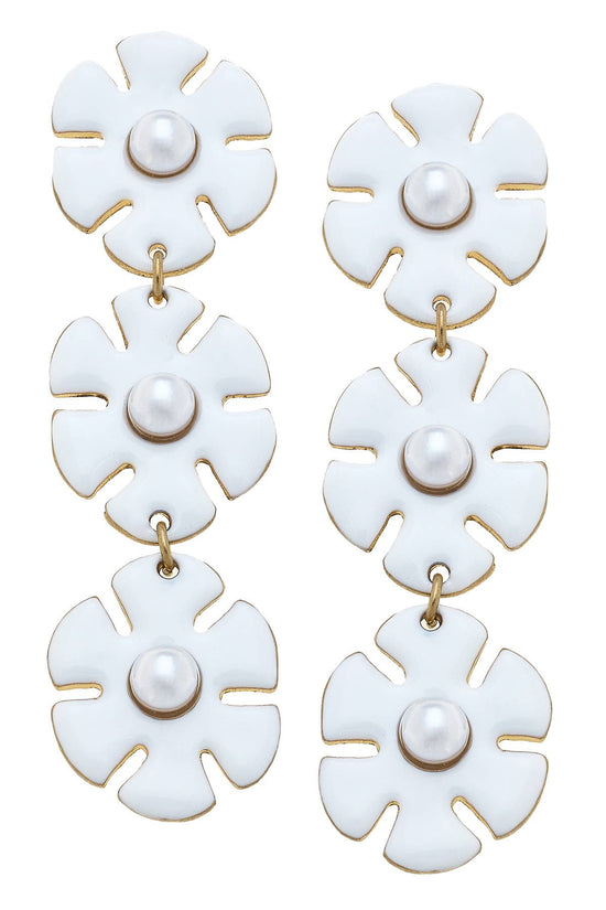 Enamel Linked Flower Earrings