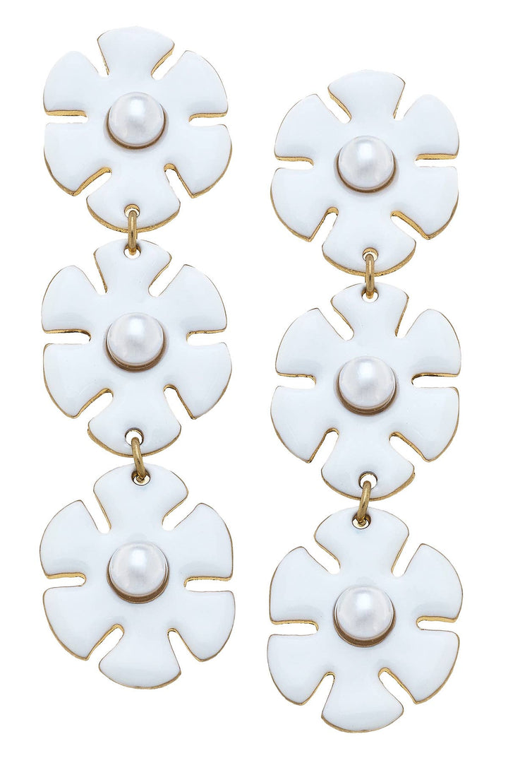 Enamel Linked Flower Earrings