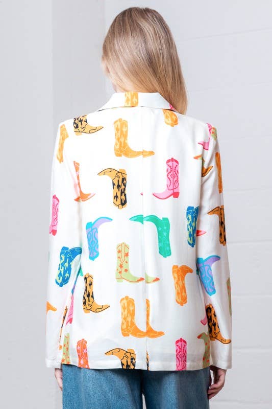 Ivory multicolor western boot-print blazer - view 4