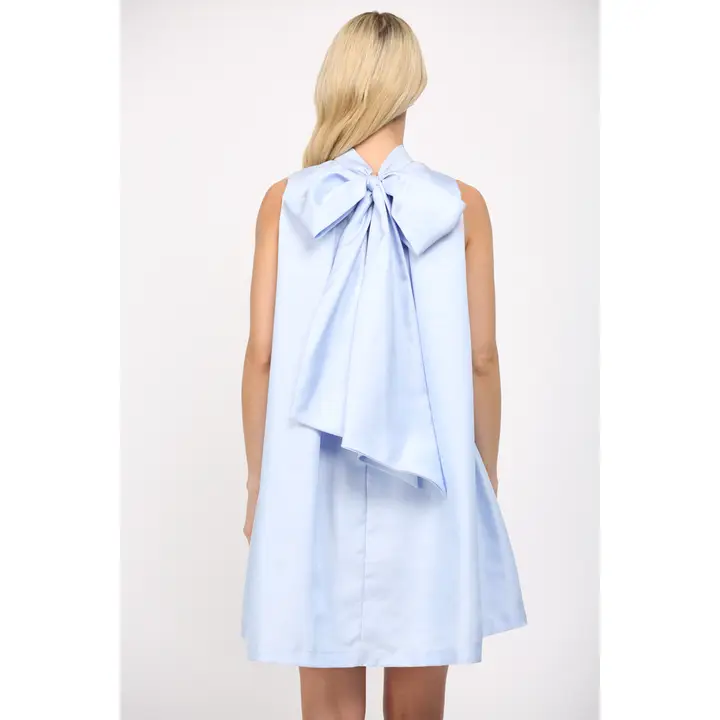 TIE BACK SLEEVELESS SATIN MINI DRESS