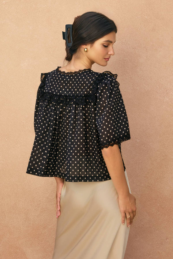 Polka-Dot Ruffle Lace Blouse