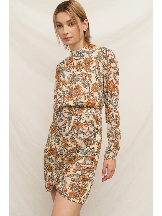 Cream / Brown Botanical Mock-Neck Mini Dress - alternate view