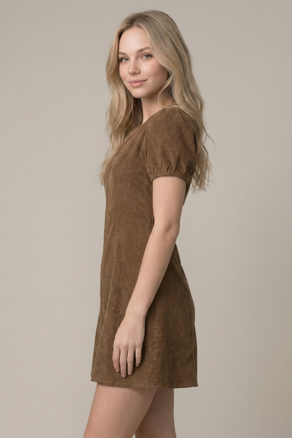 Corduroy Zip-Front Mini Dress in brown - view 2