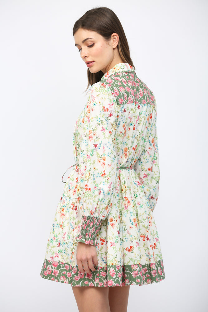 FLORAL PANEL SHIRT DRESS