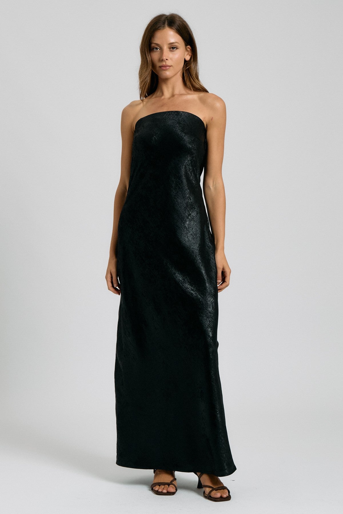 Foiled Open-Back Maxi Dress