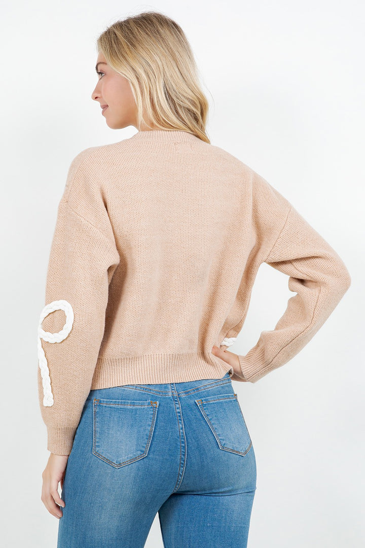 BRAIDED BOW ACCENT SWEATER