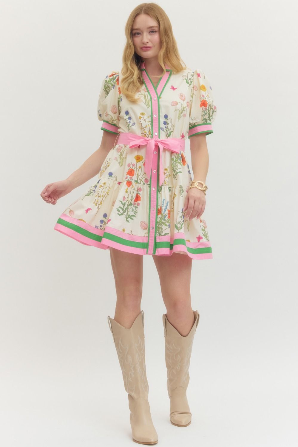 COLORBLOCK TRIM FLORAL MINI DRESS