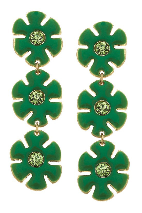 Enamel Linked Flower Earrings