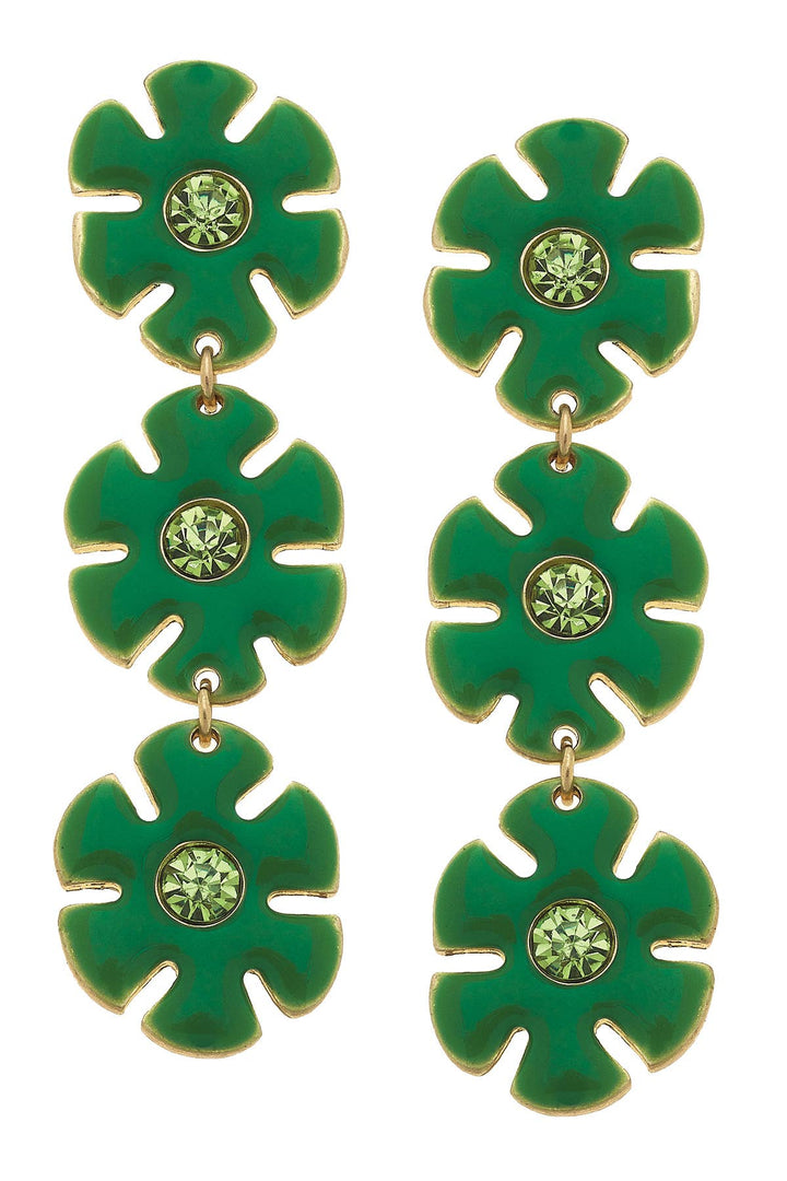 Enamel Linked Flower Earrings