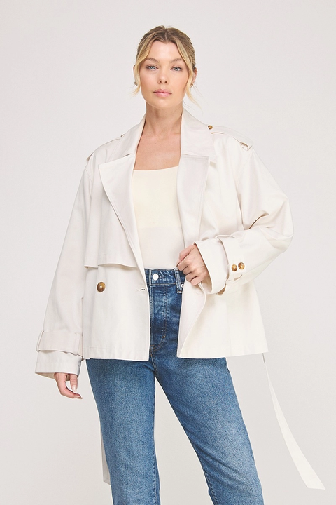 Cream cropped belted trench jacket - product image 1