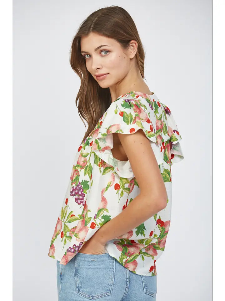 FRUIT PRINT FLUTTER SLEEVE TOP