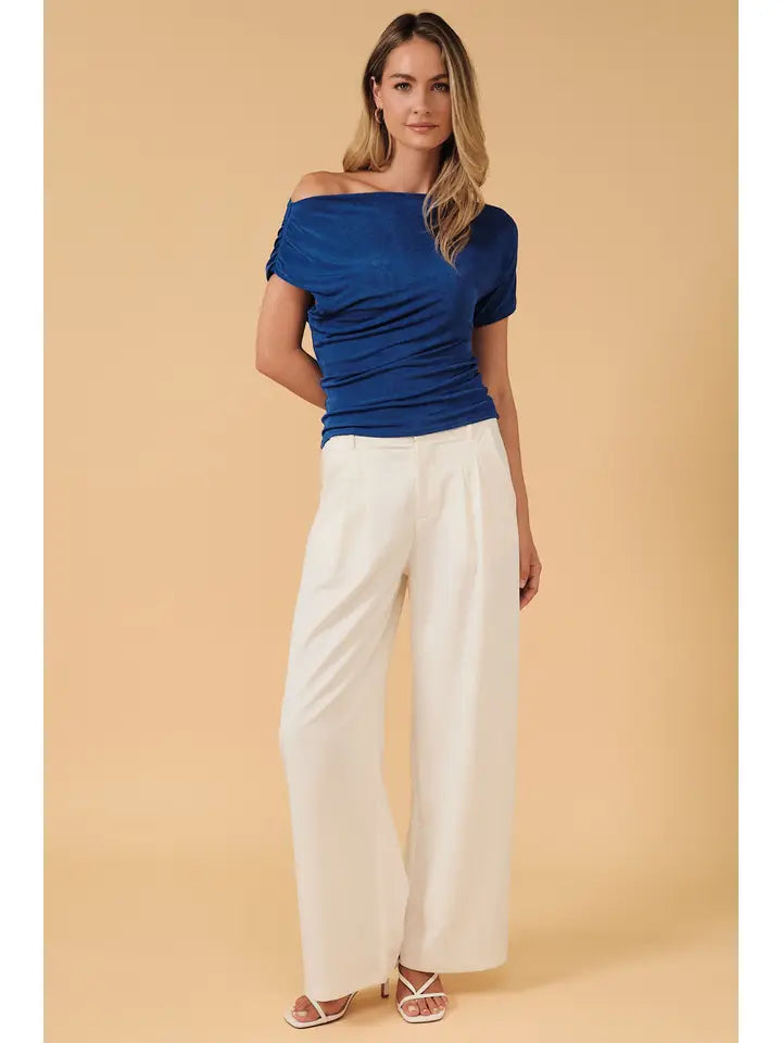 Dark blue one-shoulder asymmetric draped top - alternate view