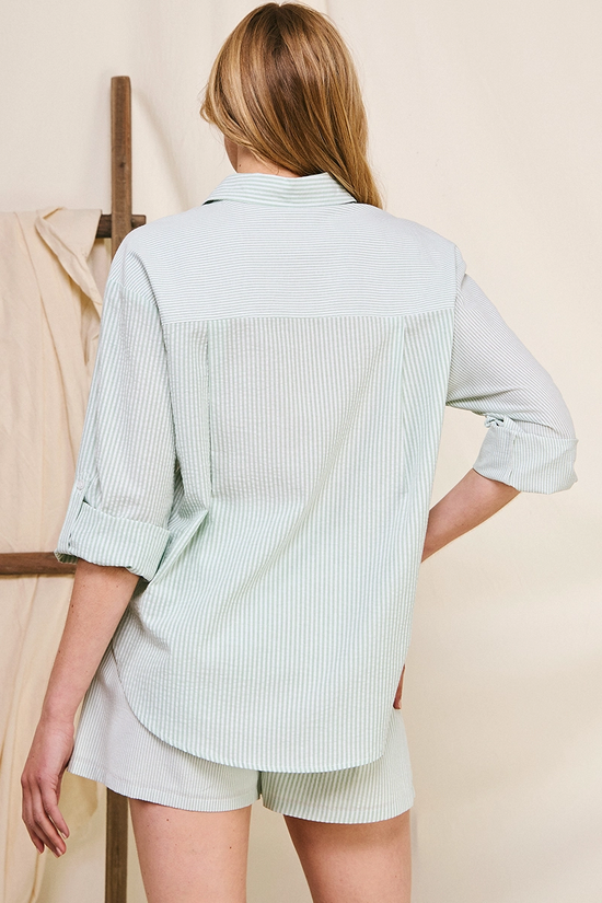TWIN STRIPE COTTON BUTTON UP