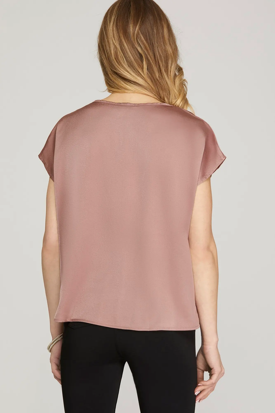 SHE & SKY Drop-Sleeve Satin Top in mocha - view 3