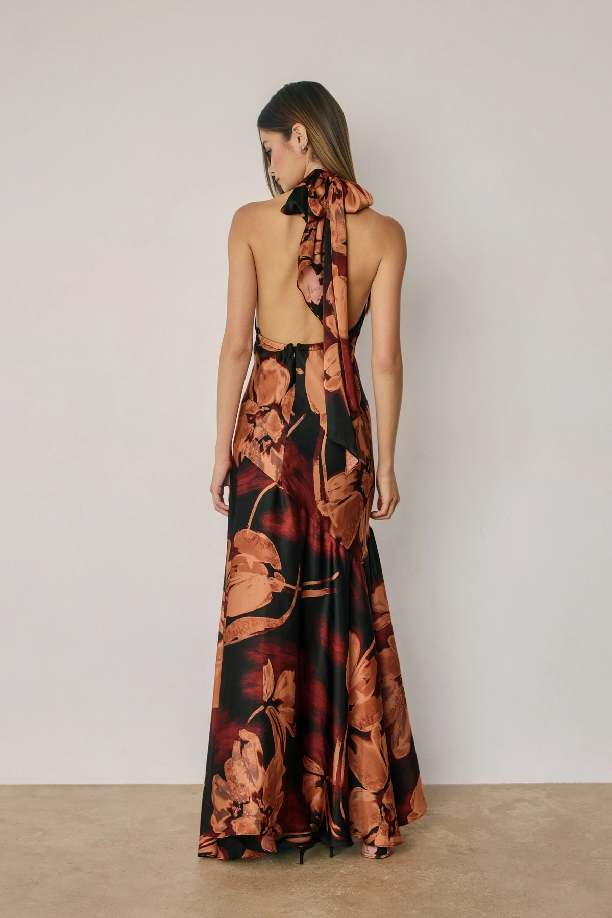Black / Brown Floral Halter Maxi Dress - detail view