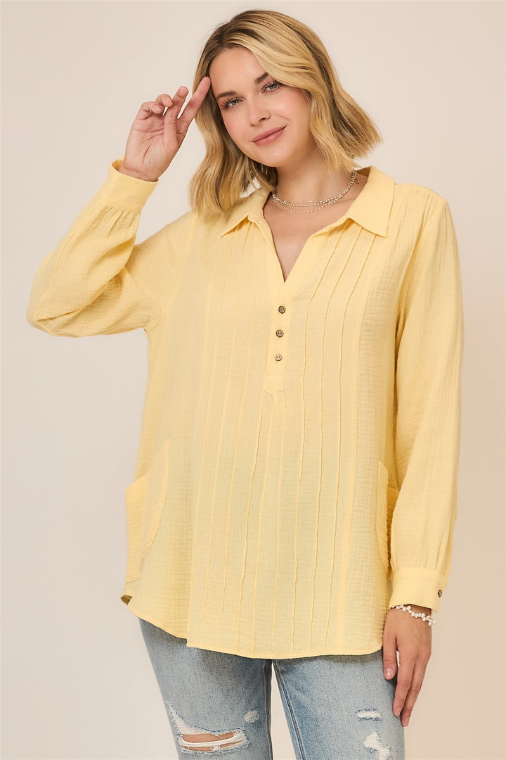 PLEATED BUTTON DOWN BLOUSE