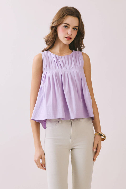 Pleated High-Low Sleeveless Top