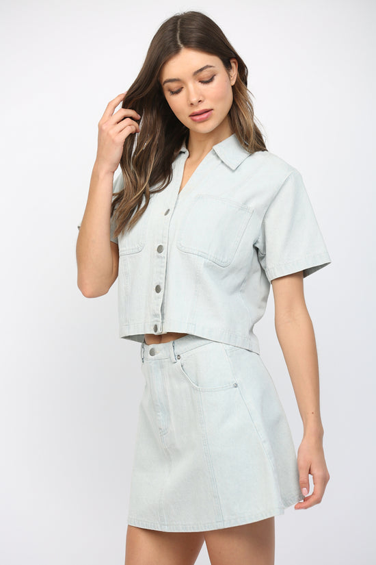 SHORT SLEEVE WASHED DENIM JACKET