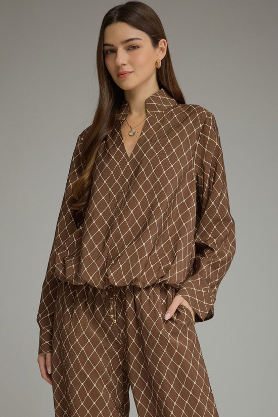 Geometric High-Collar Blouse