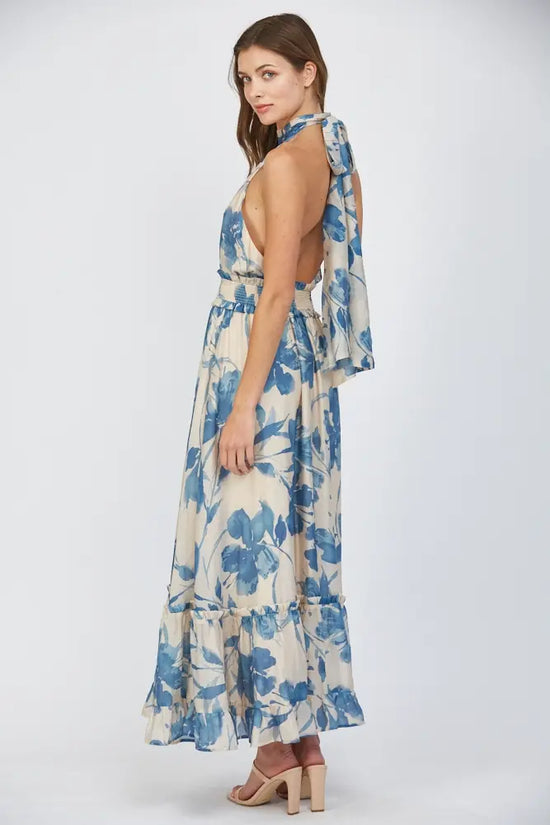 BOLD FLORAL PRINT HALTER MAXI DRESS