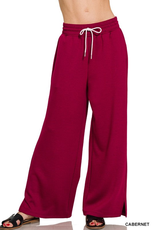 Cabernet cloud-fleece drawstring pants with a wide-leg fit