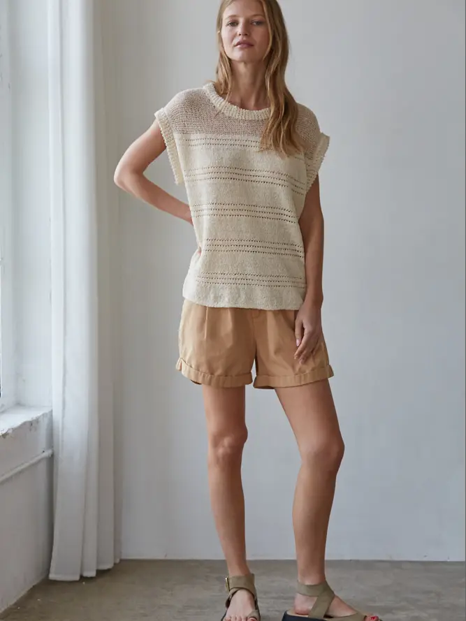 MIXED KNIT S/S TOP