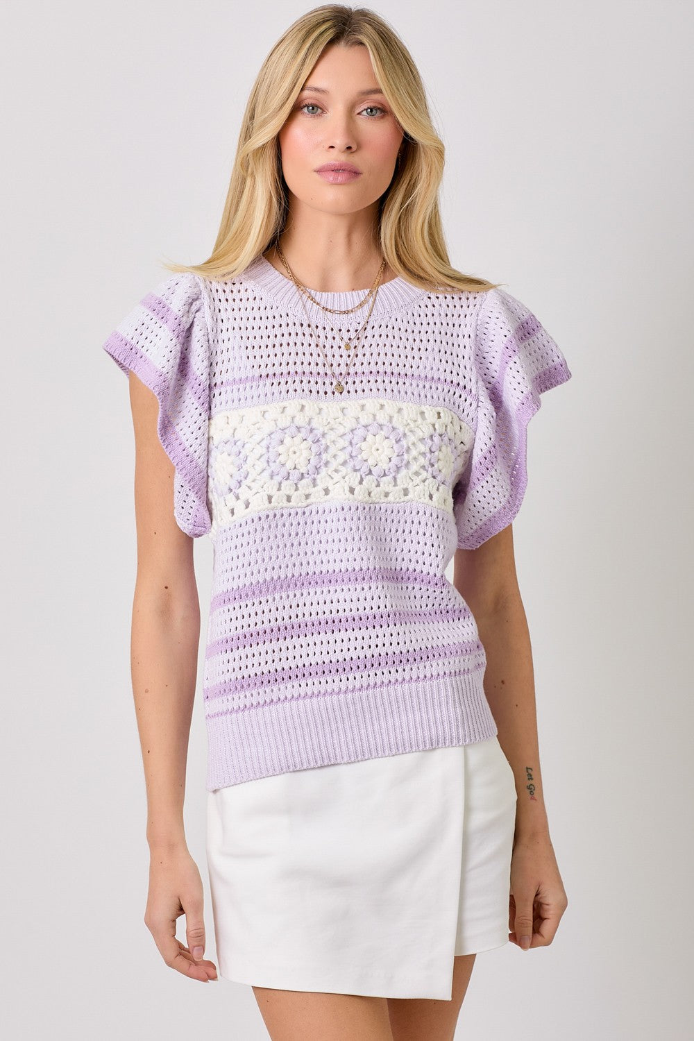 FLUTTER SLEEVE CROCHET TOP