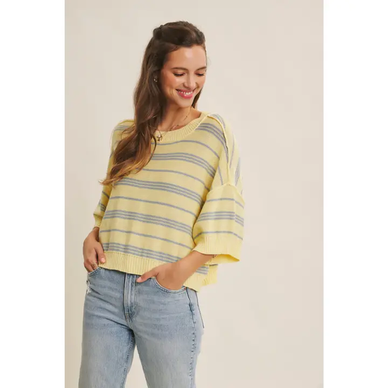 BOXY STRIPED DROP SHOULDER KNIT TOP