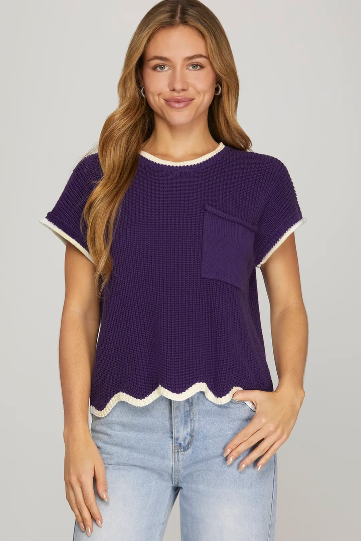 SCALLOP HEM POCKET SWEATER