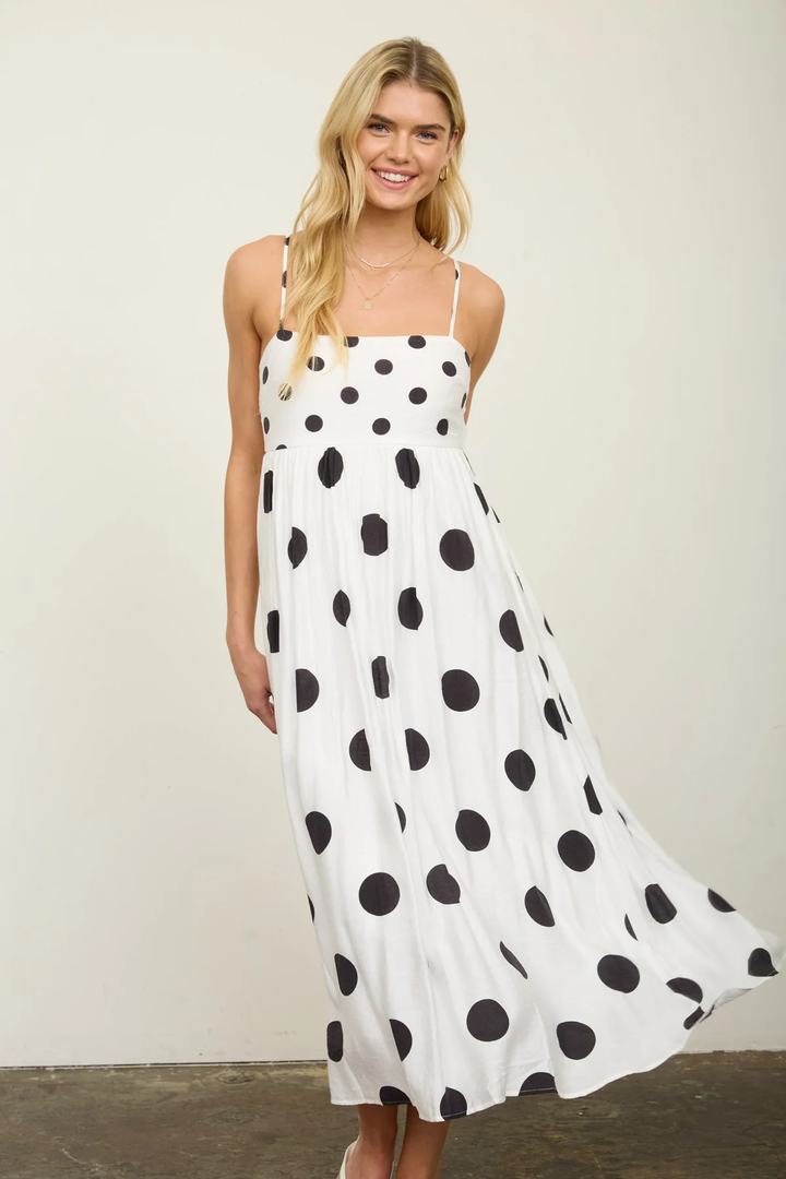 POLKA DOT EMPIRE MIDI DRESS