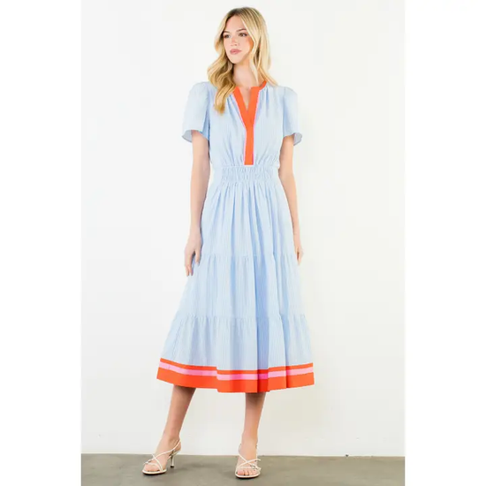 PINK RIBBON TRIM MIDI DRESS