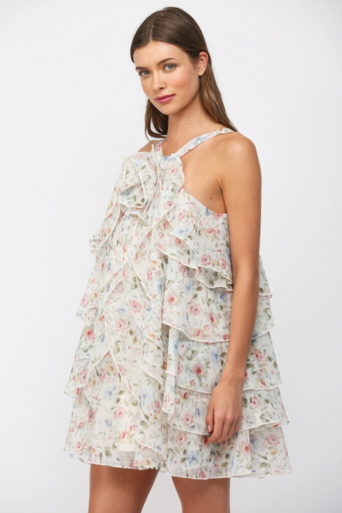 Petal Ruffle Floral Mini Dress