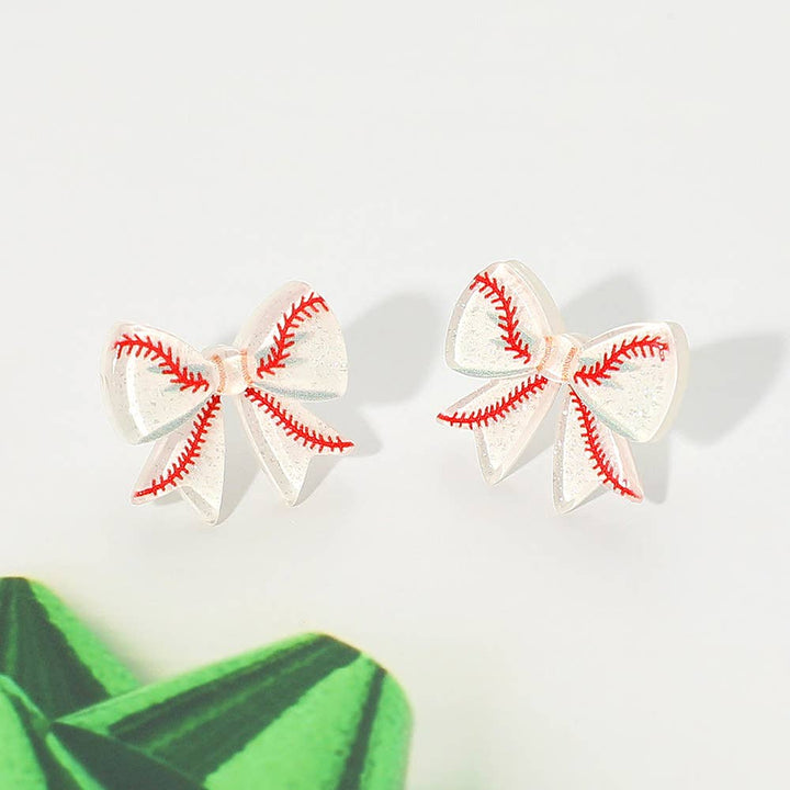 Baseball Bow Stud Earrings