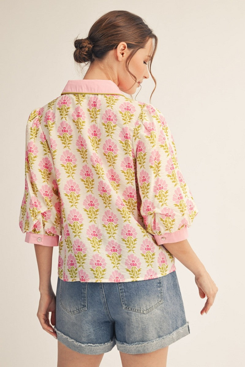 LOVELY FLORAL BUTTON UP TOP