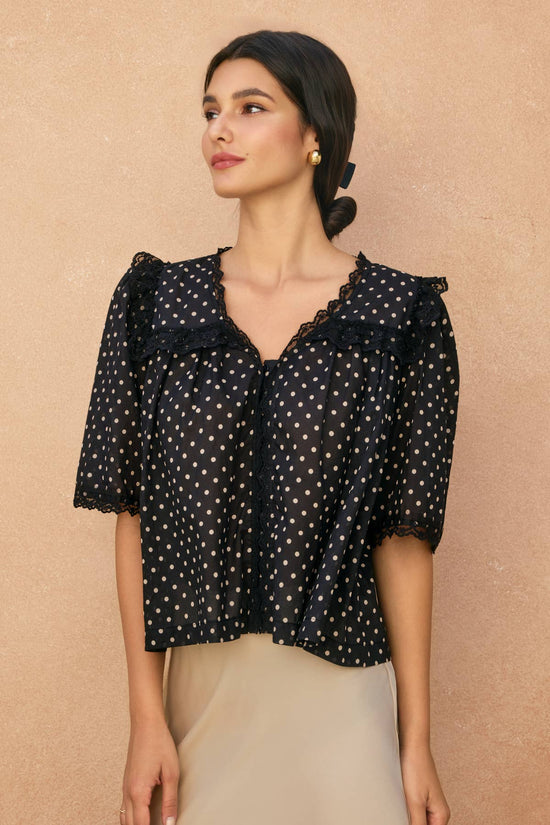 Polka-Dot Ruffle Lace Blouse
