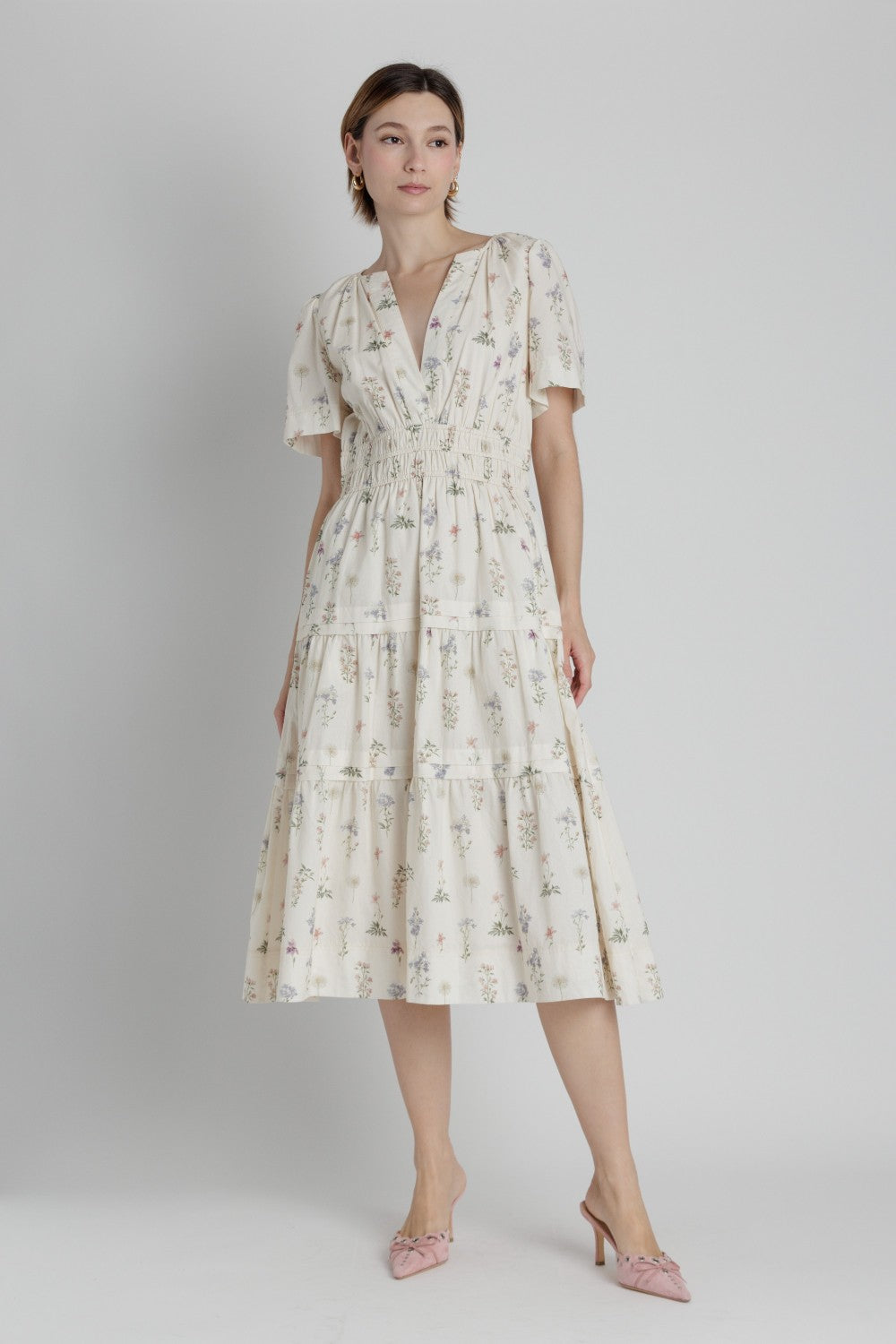FLORAL PINTUCK MIDI DRESS