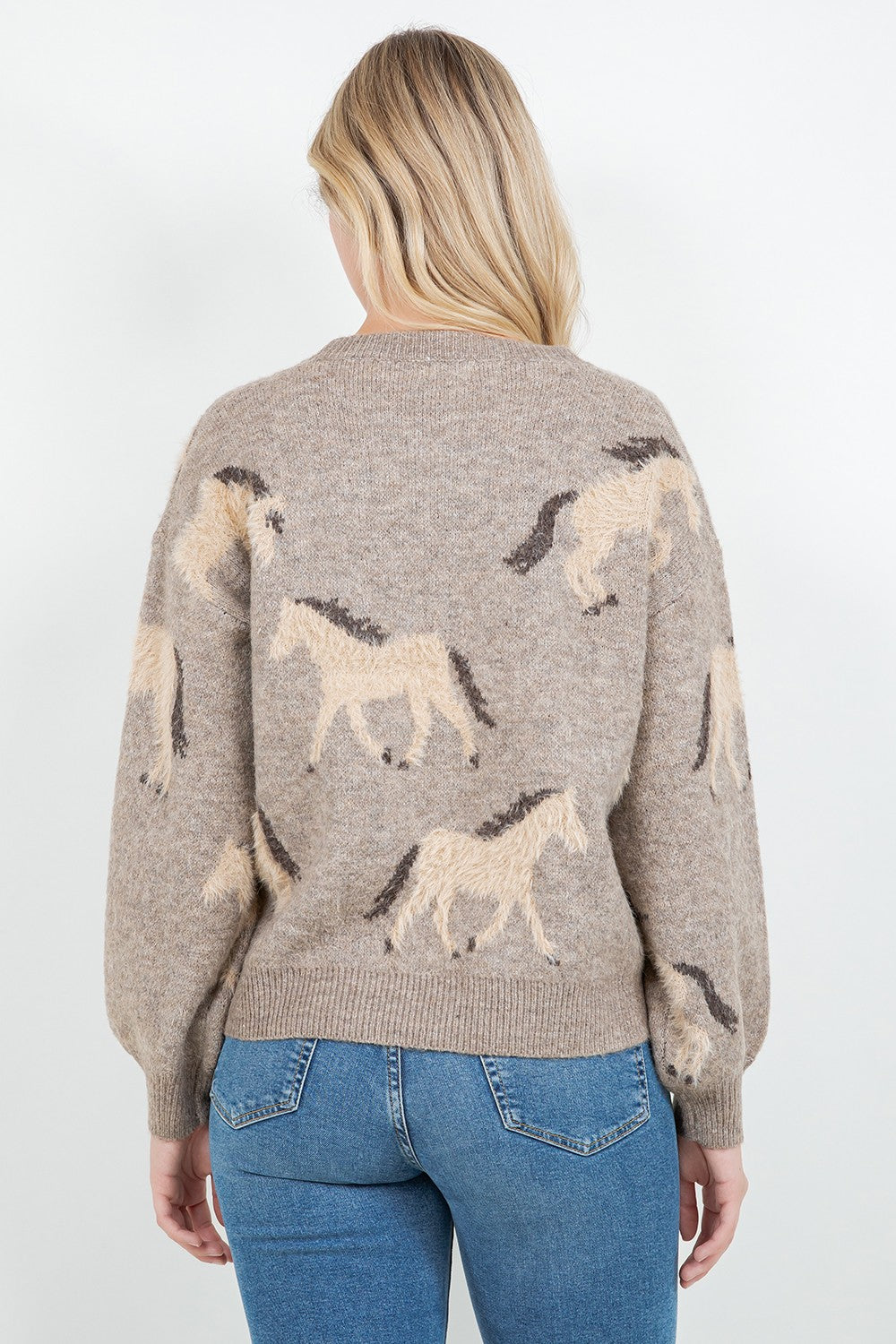 FUZZY HORSE JACQUARD KNIT SWEATER