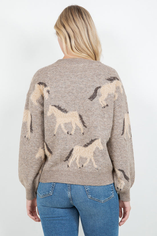 FUZZY HORSE JACQUARD KNIT SWEATER